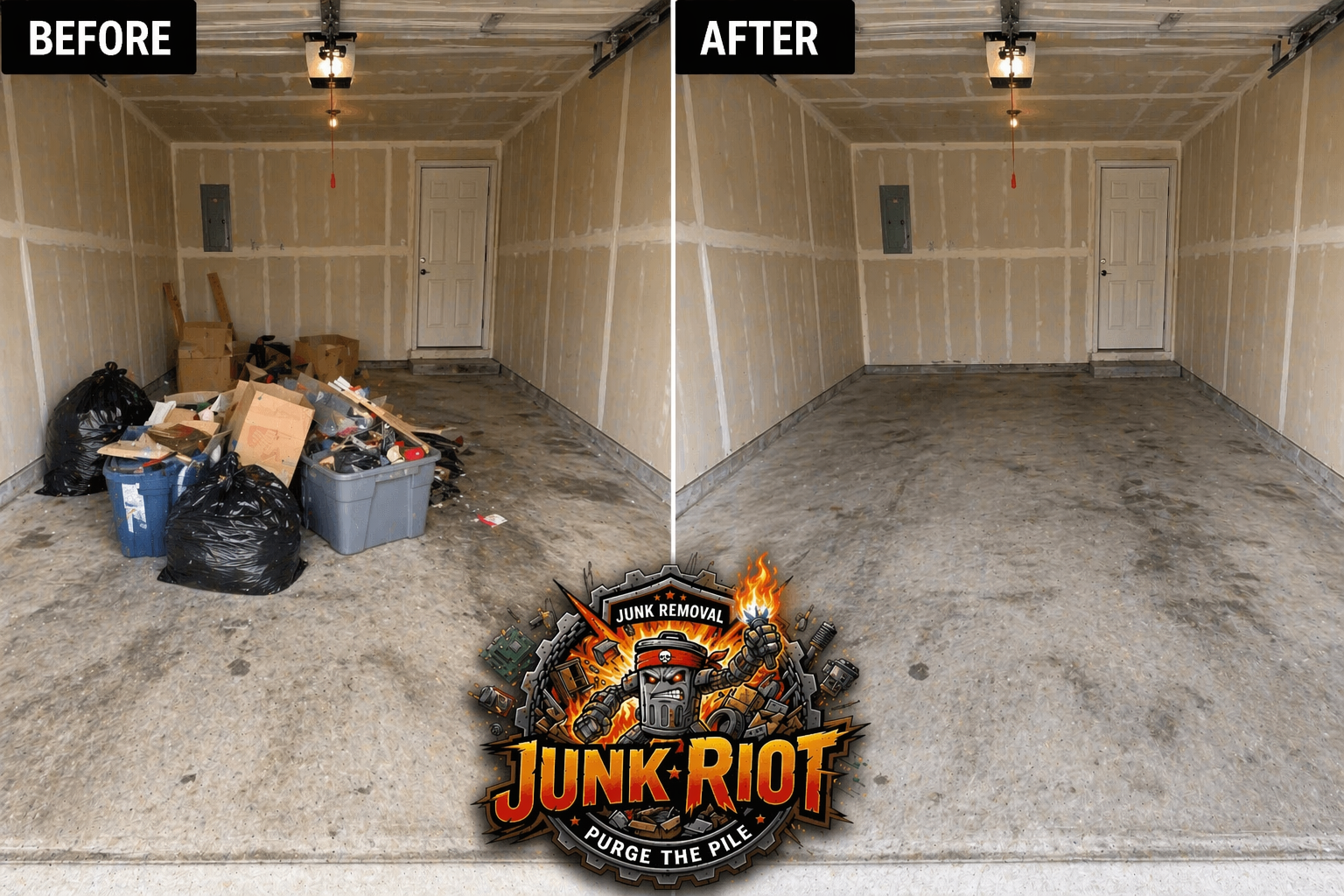 Junk Riot garage cleanout before and after in Findlay Creek