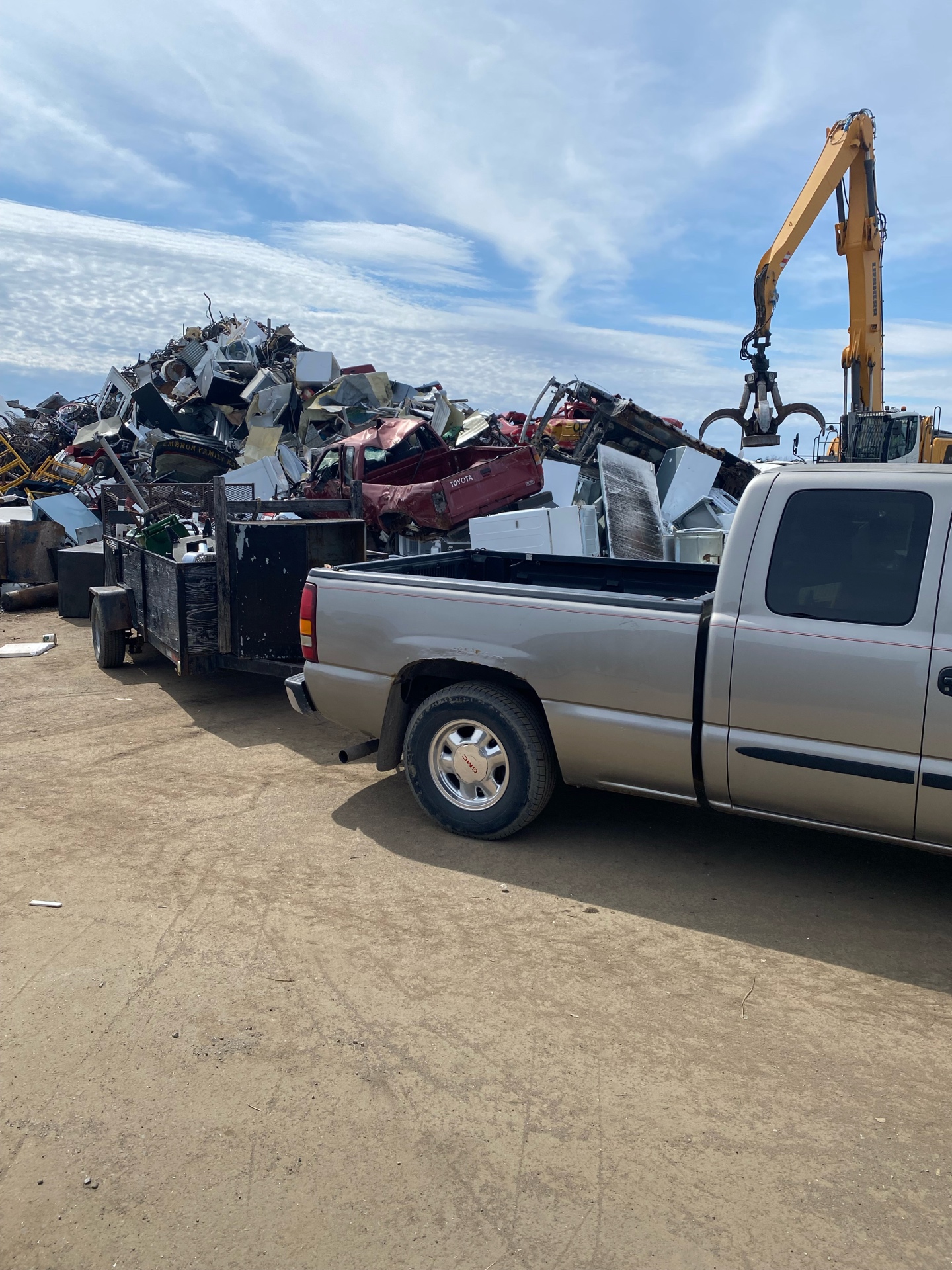 Junk Riot truck and trailer at the recycling yard